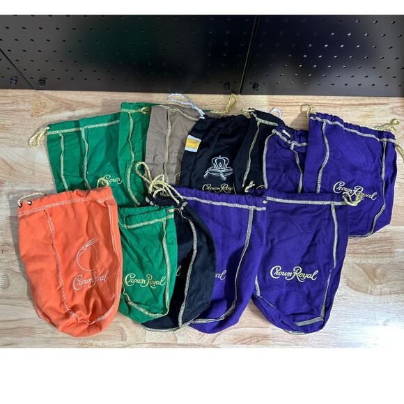 CROWN ROYAL DRAWSTRING BAGS - LOT OF 13 - Mixed Colors 2-13” and 3-9” Bags - Picture 1 of 1